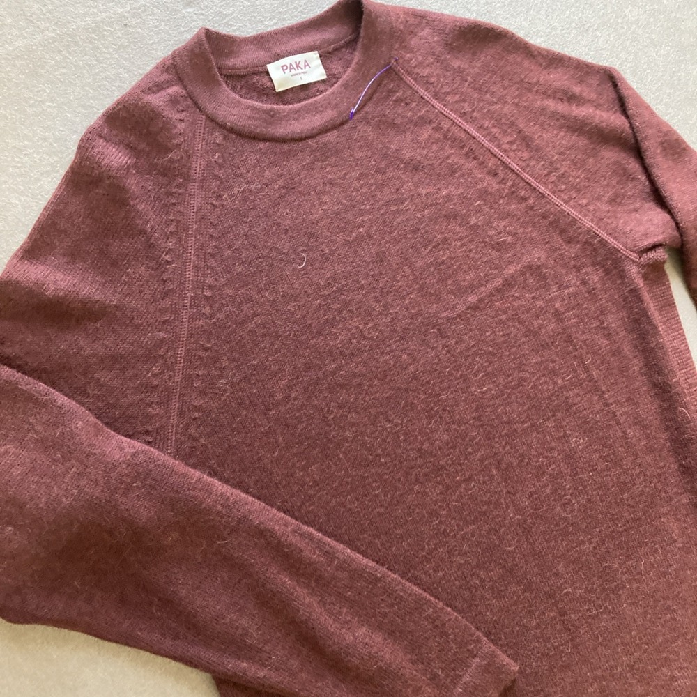 PAKA Original Crew Sweater Men's Sz S New Burgundy Alpaca Blend Handmade - Picture 7 of 11